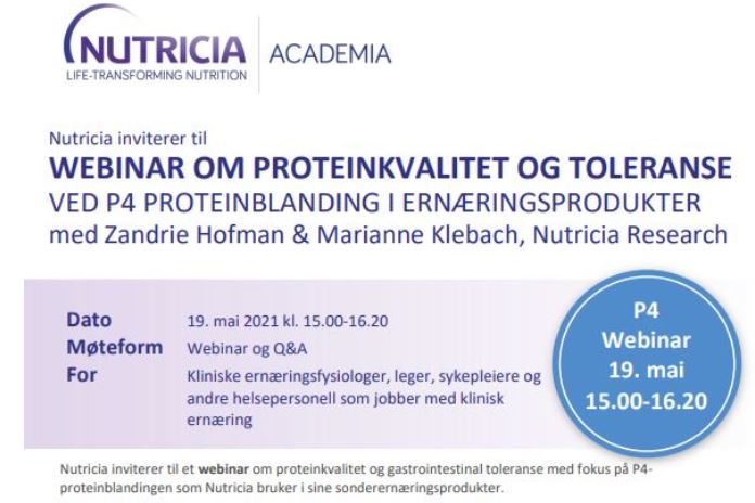 Webinar om proteinkvalitet og toleranse ved P4 proteinblanding 19. mai