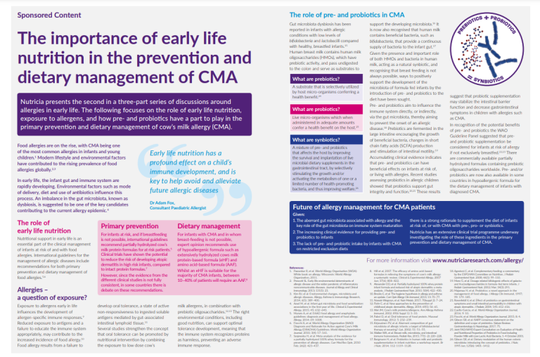 THE IMPORTANCE OF EARLY LIFE NUTRITION IN PREVENTION AND DIETARY MANAGEMENT OF CMA