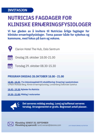 NUTRICIAS FAGDAGER FOR KLINISKE ERNÆRINGSFYSIOLOGER